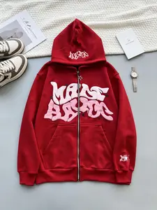 Y2K Retro Star And Letter Printed Full zipper Hoodies，Spring Autumn Harajuku Women And Men Fashion Hip Hop Long Sleeve Hooded ，Avant-Garde - Street Casual Spring/Fall Loose Zipper Pocket Patched，Autumn and Winter Gothic Coat preppy style Pullover