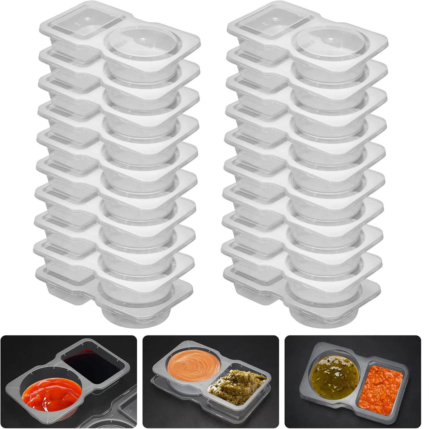20-Set Stackable Plastic Round Storage Containers with Leak-Proof Lids, 2-Compartment Kitchen Preserving Containers for Cold Lunch, Portion Control & Outdoor Takeaway Condiments