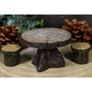Enchanted Fairy Garden Miniature Tree Stump Table And 2 Stool Chairs Statues