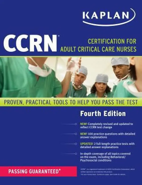 Used Kaplan CCRN: Certification for Adult Critical Care Nurses Review Book (Soft Cover, English) - 2 Full-Length Practice Tests, 2.23 lb, Advice on Specific Question Types