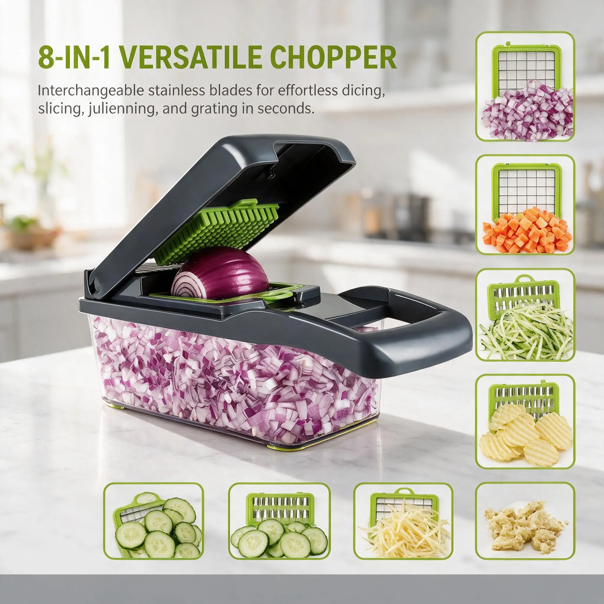 【2026 Newly Upgraded】Becvtoz Multi-Blade Mini Food Processor & Chopper - Durable Kitchen Appliance with Hand-Guard Safety, Sealed Onion Trap, Egg Slices Evenly, Slices Apples and Mangoes, Chops Babyfood, Grates Potatoes