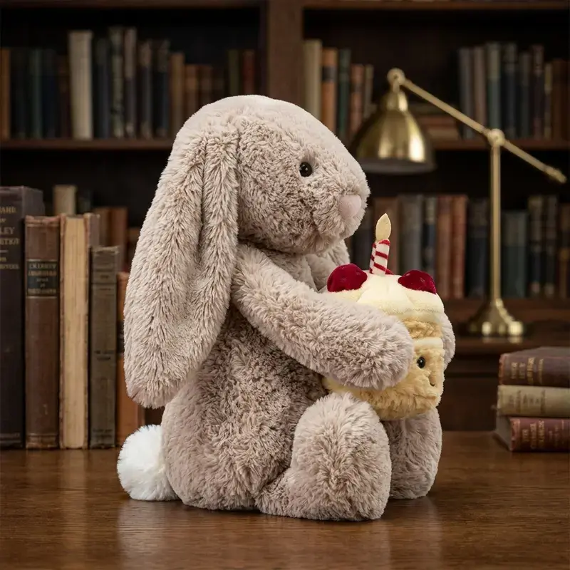 Jellycat Birthday Bunny Plush Toy – Adorable Floppy Ear Rabbit with Smiling Cake & Candle, Soft Cuddly Stuffed Bunny for Birthday Gift & Collectors