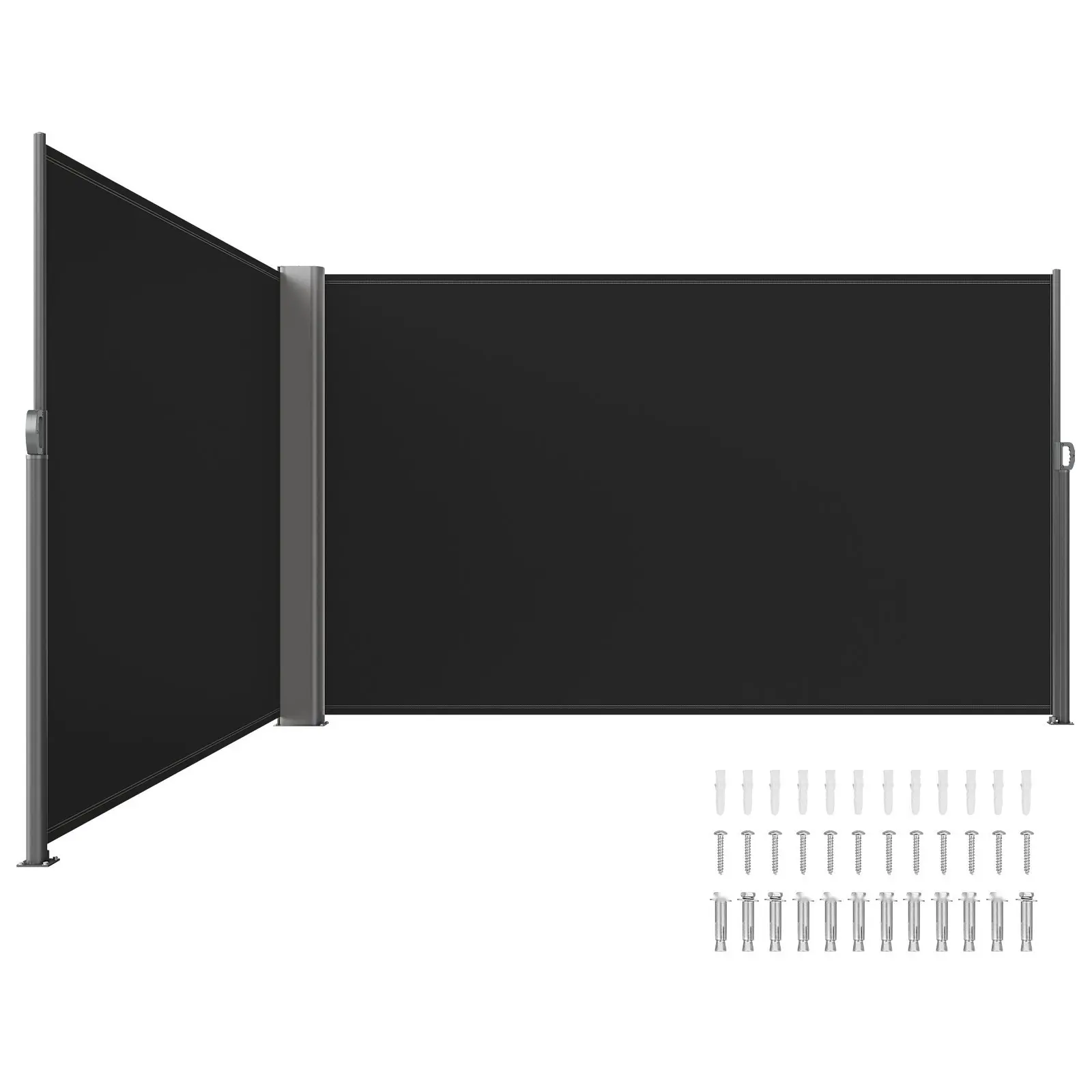 236-Inch By 71-Inch Black Retractable Awning, Rugged Full Aluminum Rust-Proof Patio Sunlight Privacy Divider Wind Screen, Longer Service Life For Courtyards, Roof Terraces And Pools With Durability