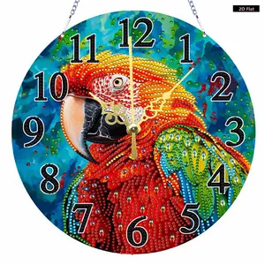 2D Flat DIY Irregular Shaped Drilling Diamond Painting Ornament with Clock Function Diamond Painting Clock Pendant Diamond Art Clock Pendant Kit for Living Room Decoration