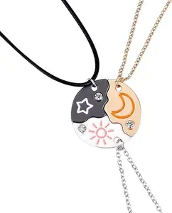 Best Friend Necklace Set of 3 – Star Moon Sun Rhinestone Pendant, Matching BFF Jewelry for Women, Cute Friendship Gift for Besties, Sisters, Girls