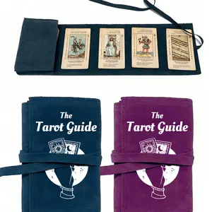 Velvet Tarot Card Storage Bag, Vibrant Cosmic Tarot Pattern, Dual Color Blue, Drawstring Closure, Soft Fabric, Portable Case