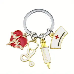 Creative metal drip nurse hat electrocardiogram syringe keychain healthcare workers nurses day gift bag pendant