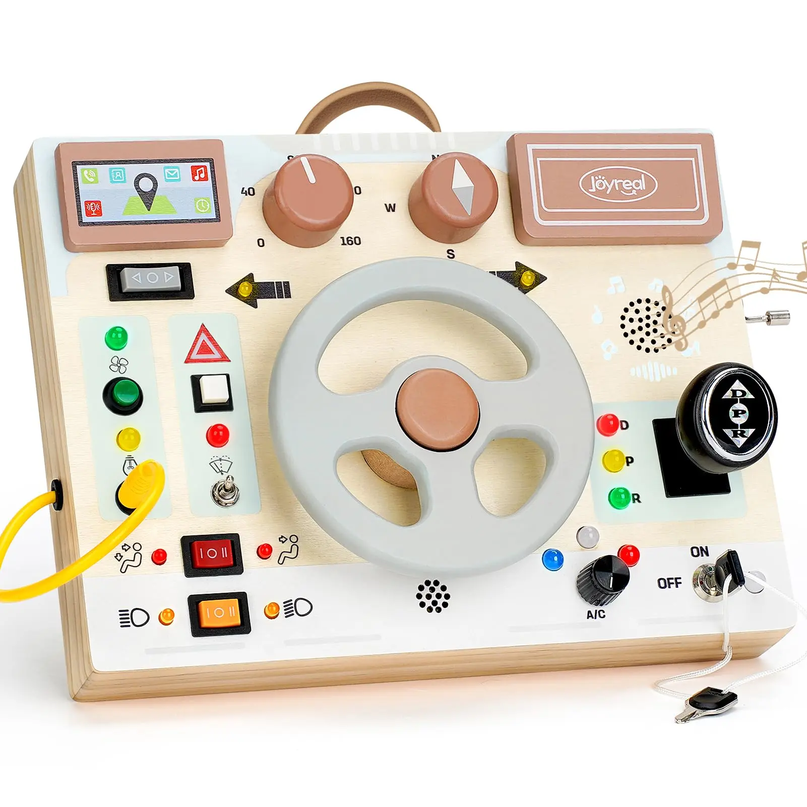 Joyreal Toddler Busy Board with LED Lights Steering Wheel Sounds Montessori Toys for 1+ Year Old Fidget Board Sensory Travel Toy Gifts for Boys and Girls Learning Materials