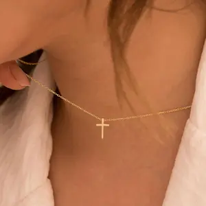 modmints Women's Elegant Minimalist Cross Necklace, High-Polish Hypoallergenic Crucifix Charm with Dainty Chain, Everyday Wear Jewelry Gift, Minimalist Necklaces, Elegant Necklace