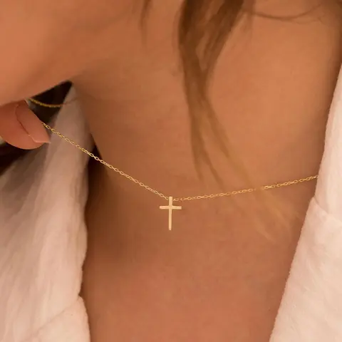modmints Women's High-Polished Hypoallergenic Cross Pendant Jewelry - Small Crucifix Pendant with Dainty Chain, Easy to Layer, Female Gift for Birthday, Bridal Occasions with Gift Box