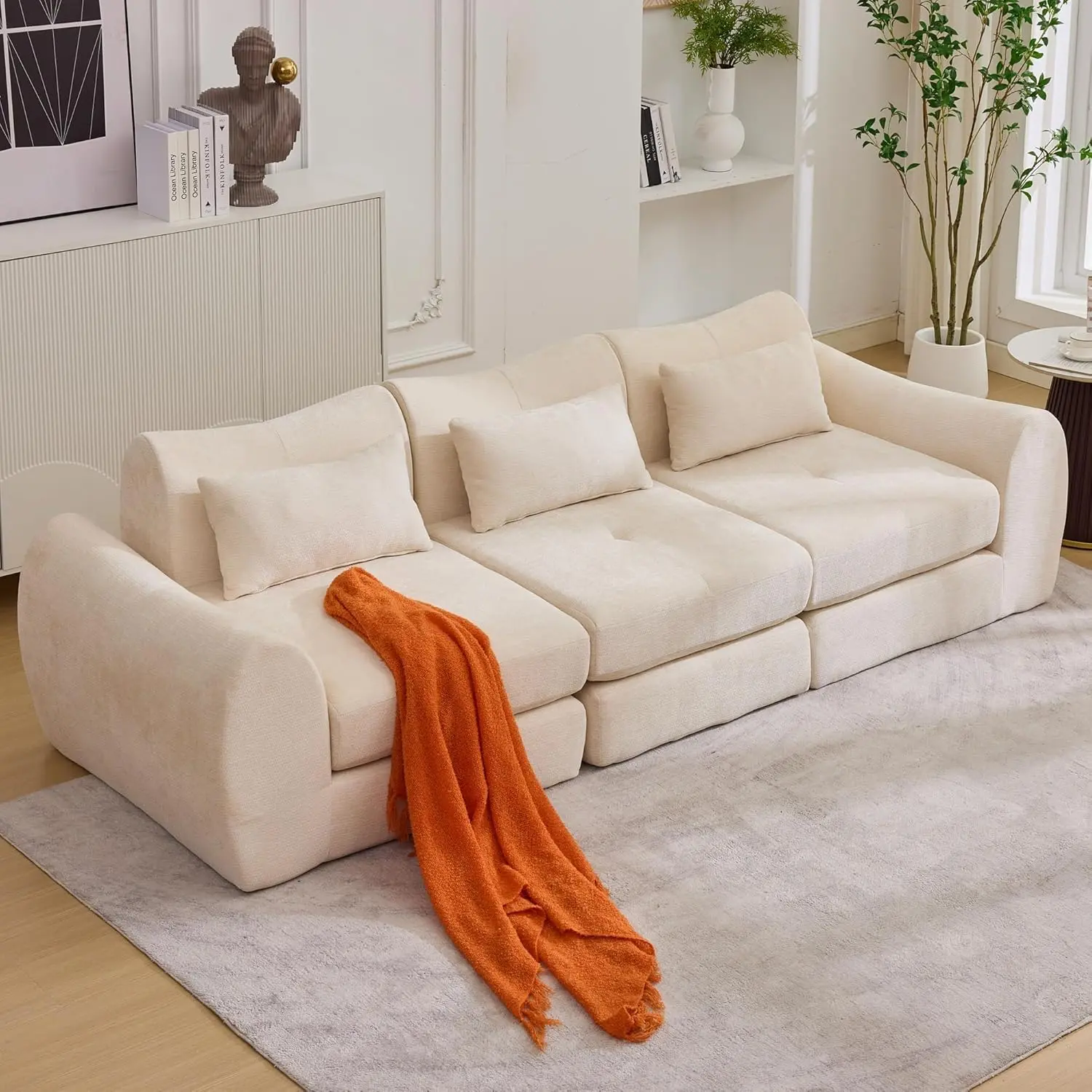 102" Boneless Cloud Modular Sectional Couch - 2-in-1 Convertible, 4-in-1 Multi-Function, No-Assembly Deep-Seat Compact Indoor Sofa for Small Spaces (Beige, Boneless Couches, Cloud Sofa Living Room Furniture)