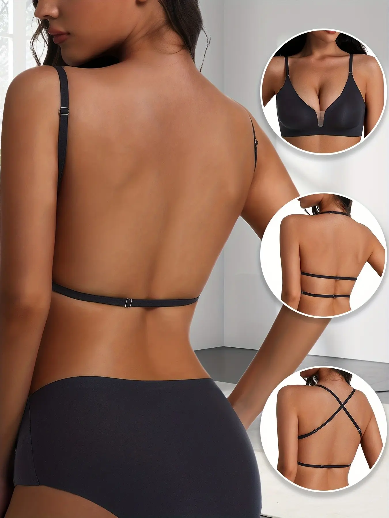 1pc Women's V-Neck Backless Bralette, Crossback Design, Seamless, Smooth, Lightweight, Comfortable, Breathable, Stylish, Chic, Elegant & Fit Underwear for Everyday Wear, Perfect for Casual