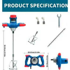 6-Speed Heavy Duty Electric Concrete Mixer 2100W, Multifunctional for Cement Mortar Paint, with Ergonomic Handle & S-Shaped Rod