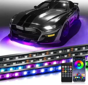 DIBMS 4pc LED Grille Lights with App Control,  RGB LED Strips, Waterproof Front Grill Valence, Music Sync, Multi-Color Exterior Lighting Kit, Universal for Cars Trucks SUV Tacoma 4Runner singing  lights  cars underglow  neon  tubes