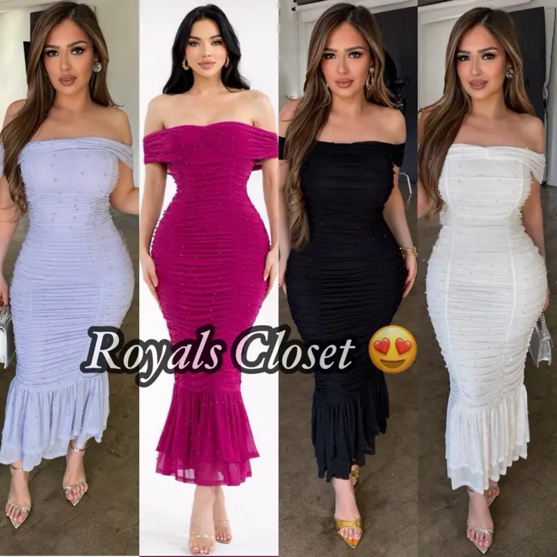 Marian mesh mermaid dress, pearls details Marian mesh mermaid dress, pearls details