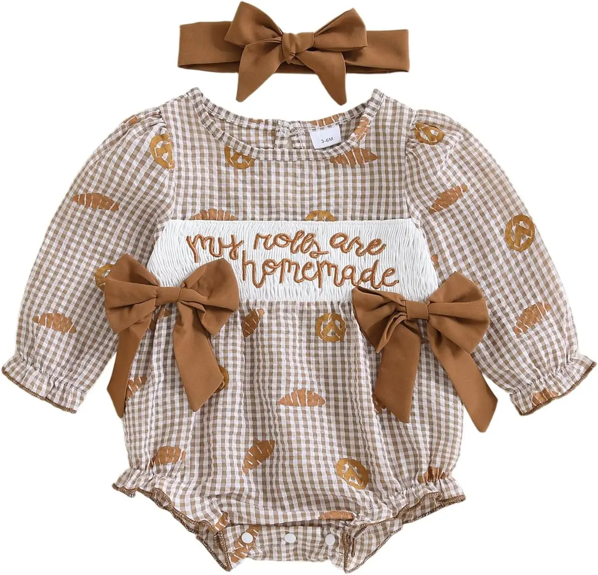 Ayalinggo Baby Clothing, Newborn Outfits Fall Long Sleeve Shirt - Cotton Blend Croissant Motif Homemade Bubble Romper Thanksgiving Onesie for Baby Girls
