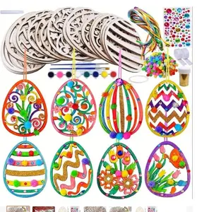 32PCS DIY Easter Wooden Ornaments – Paintable Easter Egg Craft Kit for Kids & Home Decor