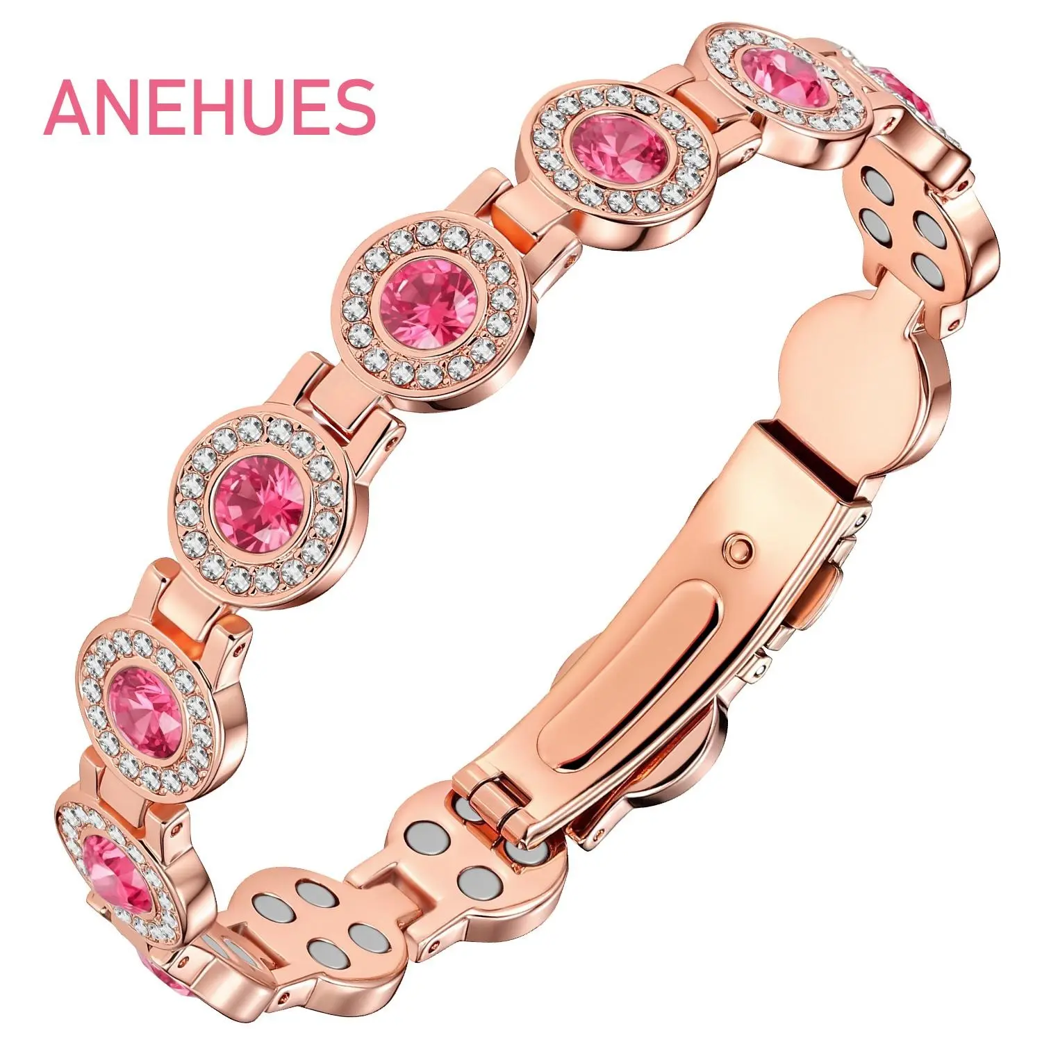 Anehues 99.99% Copper Bracelets for Women,4X Ultra Strength Magnetic Bracelet with 3800 Gauss Neodymium Magnets, luck jewelry,Pink  gemstone Stylish Adjustable,Giftfree shipping only,charming bracelets,Energy Bracelets