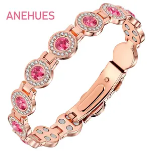 [Mother's Day  Gift]Anehues 99.99% Copper Bracelets for Women, Ultra Strength Magnetic Bracelet with 3800 Gauss Neodymium Magnets, luck jewelry,Pink  gemstone Stylish Adjustable,Giftfree shipping only,charming bracelets,Energy Bracelets
