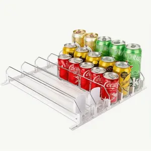 Soda Can Dispenser for Refrigerator, Self-Pushing Drink Organizer, Adjustable Acrylic Storage Shelf for Soda & Beer, Space-Saving Design, Width Adjustable Fridge Storage Solution, Ideal for Beer & Bottles, Fridge Rack