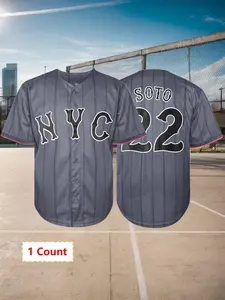 Men's Letter & Figure Print Baseball Jersey, Casual Athletic Loose Breathable Baseball Top for Training & Competition, Men's Sportswear for All Seasons