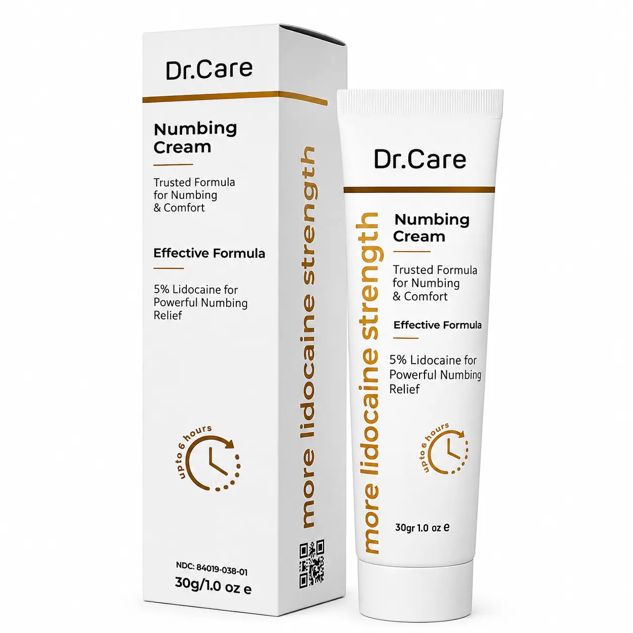 Dr. Care Maximum Strength 5% Lidocaine Cosmetic Numbing Cream Tube for Tattoos, Laser Procedures & Skin Comfort (1.0 oz)