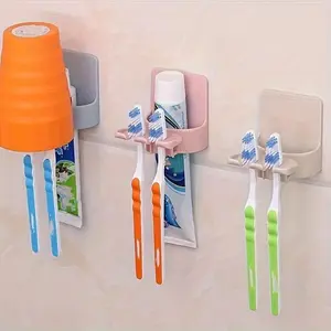 1pc Easy-to-Install Wall Mounted Toothbrush Holder with Punch-Free Design - Keep Your Toothbrush and Toothpaste Organized and Accessible in Your Bathroom
