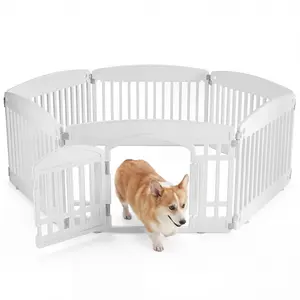 Plastic Dog Playpen - Expandable & Durable Pet Fence for Medium Dogs - Indoor & Outdoor Portable Puppy Playpen with Secure Locking Door