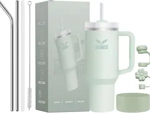 Tumbler 40 Oz Insulated Tumbler with Handle and Straw, Mist color, Stainless Steel Coffee Travel Mug with Lid, Leak Proof Water Bottle with Accessories, Blue Spruce