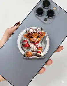 Highland Cow Baseball Outfit Phone Grip Magsafe, Cute Soda Drink Highland Cow Phone Grip Holder, Funny Phone Holder, Adorable Animal Kindle Grip, Gift for Girls Boys