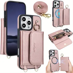 2 In 1 Crossbody PU Faux Leather Detachable Wallet Case Suitable For iPhone 16E 16 15 14 Plus 13 12 Pro Max, Wireless Charging Card Slot RFID Blocking Stand Slim Mobile Phone Bag For iPhone 16ProMax 16Plus 16Pro 15ProMax 15Plus 15Pro Cover