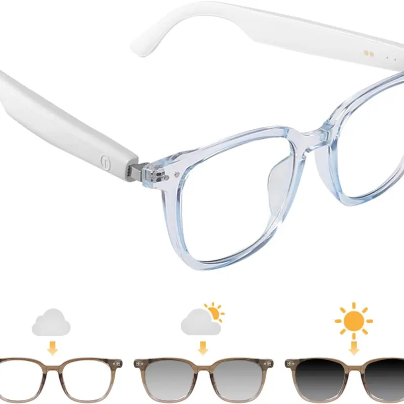 2026 AI Smart Glasses with Blue Frame-Dimming Lenses, Bluetooth Wireless Wearable Gadget, Auto-Dimming Lens, Touch Control, Built-in Hands-Free Mic, High Resolution Audio, Recharge & Go Battery, Music Player, Great for Driving, Work, Travel - Holiday Gift