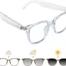 2026 AI Smart Glasses with Blue Frame-Dimming Lenses, Bluetooth Wireless Wearable Gadget, Auto-Dimming Lens, Touch Control, Built-in Hands-Free Mic, High Resolution Audio, Recharge & Go Battery, Music Player, Great for Driving, Work, Travel - Holiday Gift