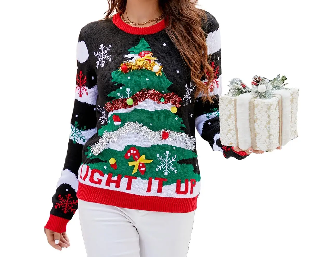 Ugly Christmas Sweaters for Women Sequin Christmas Sweater Christmas Tree Snowflake Graphic Holiday Pullover Green