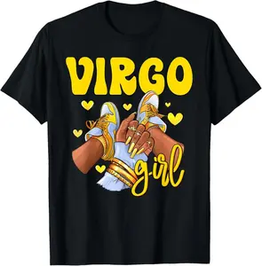 100%25 cotton Virgo Girl Shoes Sneakers Zodiac Sign Black Women T-Shirt