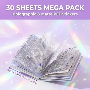 Soft Glow Album 2026 New Clear PET Die-Cut Sticker Book, Coil Binding 30 Sheets Decorative Stickers for Journal Notebook Tablet DIY Craft