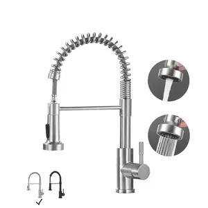 Modern Kitchen Faucet with Pull Down Sprayer Brushed Nickel Single Handle Compact Design Suitable for 1 or 3 Holes Fixtures