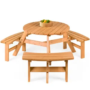 Best Choice Products 6-Person Circular Outdoor Wooden Picnic Table w/ 3 Built-In Benches, Umbrella Hole Best Choice Products 6-Person Circular Outdoor Wooden Picnic Table w/ 3 Built-In Benches, Umbrella Hole