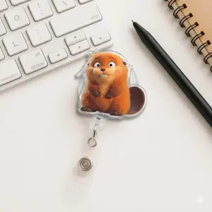 Funny 3D Cartoon Hopper Animal Sparkly Retractable Badge Reel Cute Beaver Frog Bear Acrylic ID Holder For Nurses Teachers Student Gift