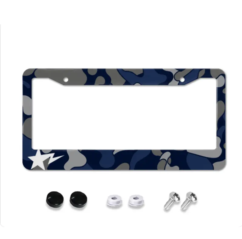 Navy Blue Camo License Plate Frame | Hypebeast Car Accessory | Streetwear Aesthetic Auto Decor | Durable Metal Plate Holder