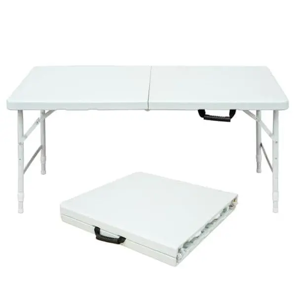 Garvee Outdoor Folding Table 4 Ft Small Portable Plastic Rectangle Table with Metal Frame & Handle, 300 Lbs Capacity, Lightweight & Foldable, Waterproof & Easy to Clean for Picnic, Party, RV(White)