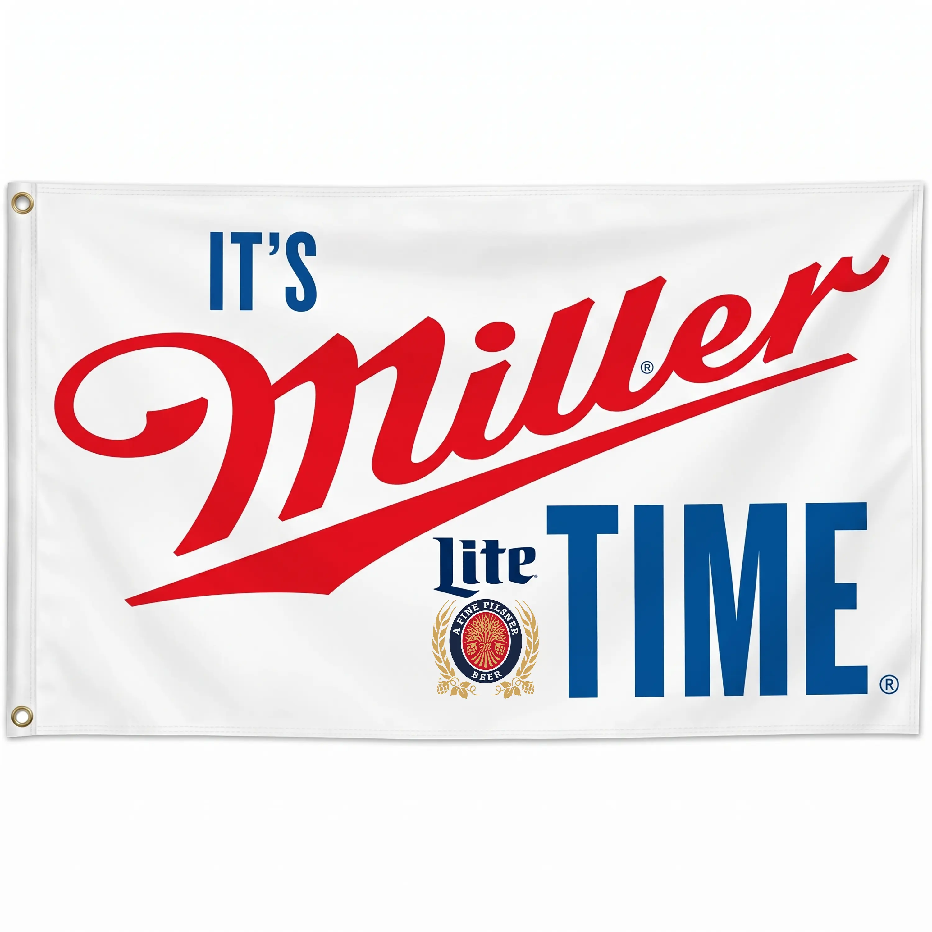 It's Miller Time Flag | Miller Lite Beer Banner | College Dorm Room Tapestry | Frat House Wall Decor | Man Cave Sign