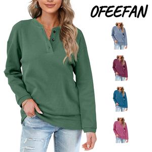 OFEEFAN Womens Casual Sweatshirts Henley Button Up Long Sleeve Tunic Tops