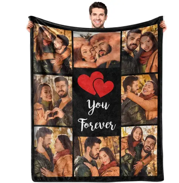 Custom Blanket with photo Personalized Fleece Throw Blanket - Warm Fuzzy Plush Blanket - Customized for Couple Girlfriend Boyfriend