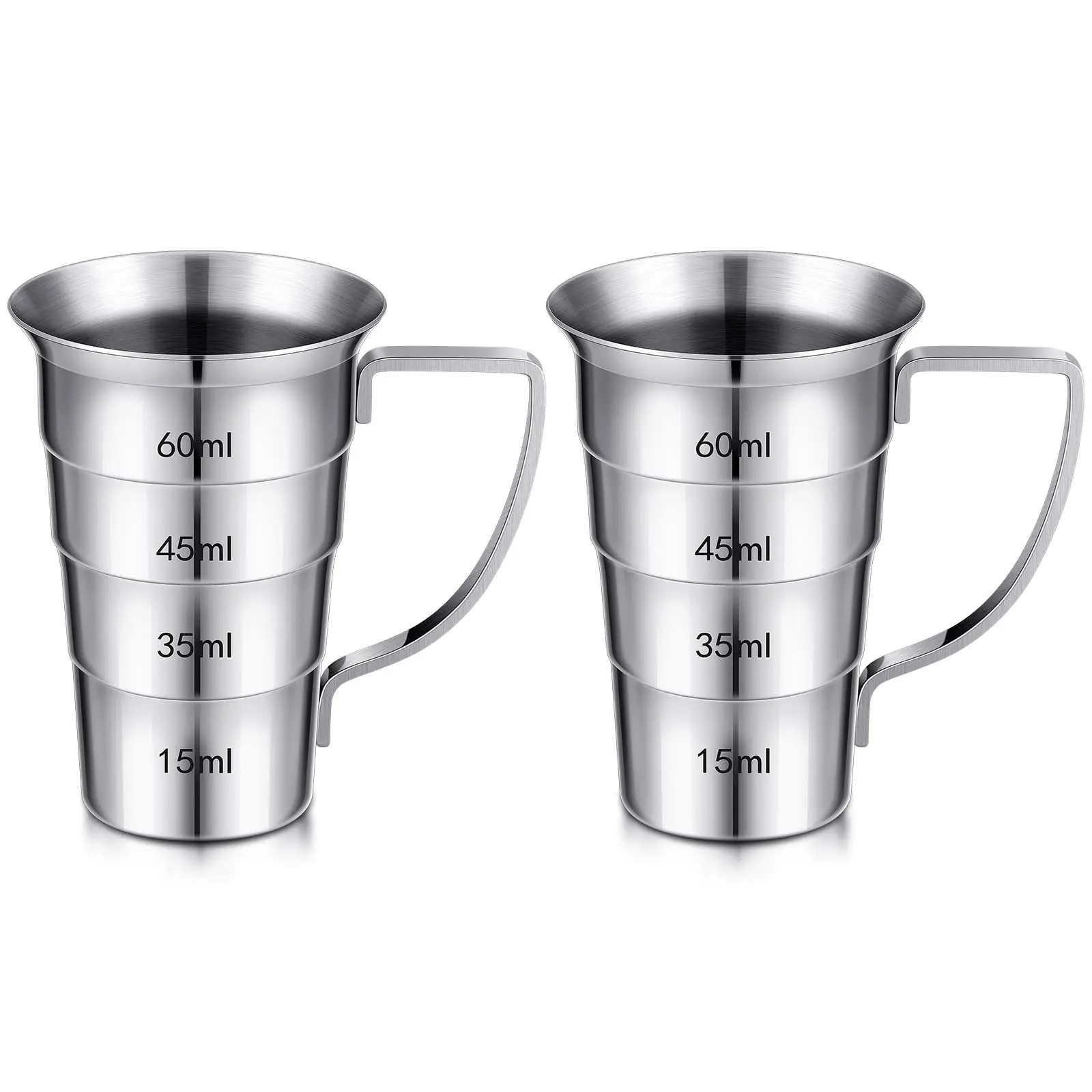 2 Pieces Oz Stepped Jiggers With Handle Stainless Steel Cocktail Drink Measuring Jigger Tool For Bartenders Bar And Pourers