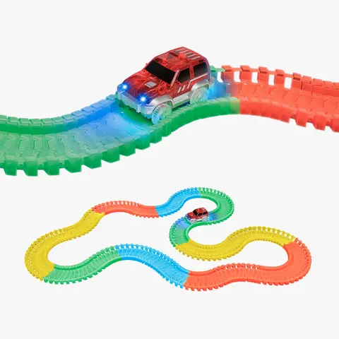 Glow in The Dark Galaxy Flex Track and LED Light Up Car 220-Piece Educational Building Toy For Kids 3+