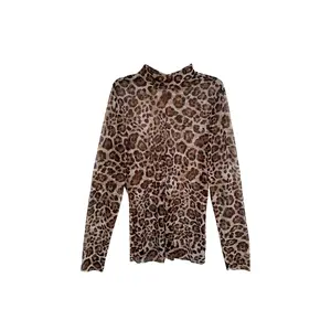Mesh Mock Turtleneck - Leopard