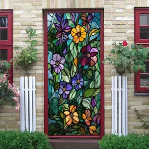 2pcs Stained Glass Art Wall Stickers Colorful Flower Pattern Self Adhesive Decorative Decals Removable Waterproof PVC Material for Living Room BedroomWall Home Decor Creative Stickers 198172"stained glas Floral Pattern Sticker