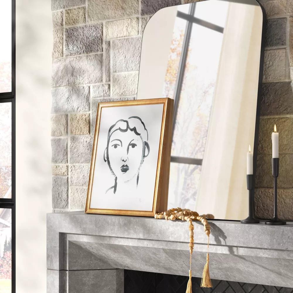 Infinity Mantle Wall Mirror 24" x 36" with Rounded Top, Rust-Resistant Frame, Black or Gold Finish, Modern Decor for Bathroom, Entryway, Bedroom, Living Room