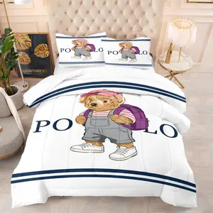 Bear printed Comforter Set, including 1 blanket and 1 or 2 pillowcases without pillowcases, soft adult bedroom decoration gift